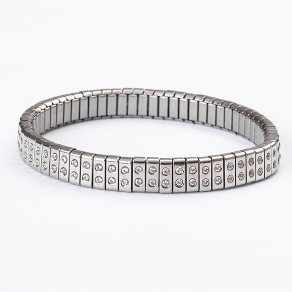 Spiedel 2 row expansion bangle minimalist stainless steel with Diamonique CZs - Picture 4 of 16